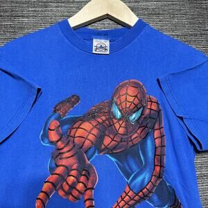 Spider Man Shirt Youth L Blue Short Sleeve Early 2000's Movie Vintage